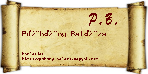 Páhány Balázs névjegykártya